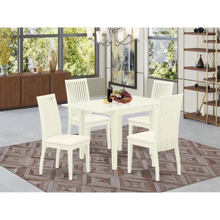 East West Furniture 5 Piece Norden Wood Dining Table Set - Linen White NDIP5-LWH-C
